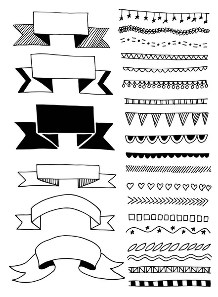 Hand drawing sketch doodle ribbon and stripe divider — Stock Vector