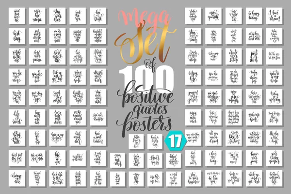 100 pozitif alıntı dizaynı, motivasyon ve ilham cümleleri seti — Stok Vektör