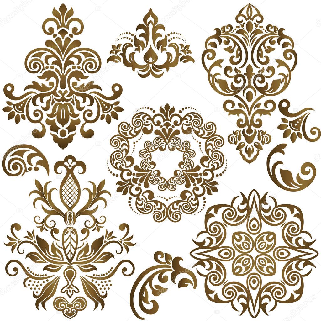 Damask floral pattern set. Vector Illustration