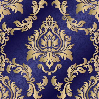 Dikişsiz damask duvar kağıdı. Arabesk ve çiçek elemanları ile oryantal vektör deseni. Islam, Türk, Hint, Arapça. 