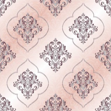 Retro tarzı damask desenli Vintage arka plan. Dikişsiz tasarımcı çiçek deseni. Vektör çizimi