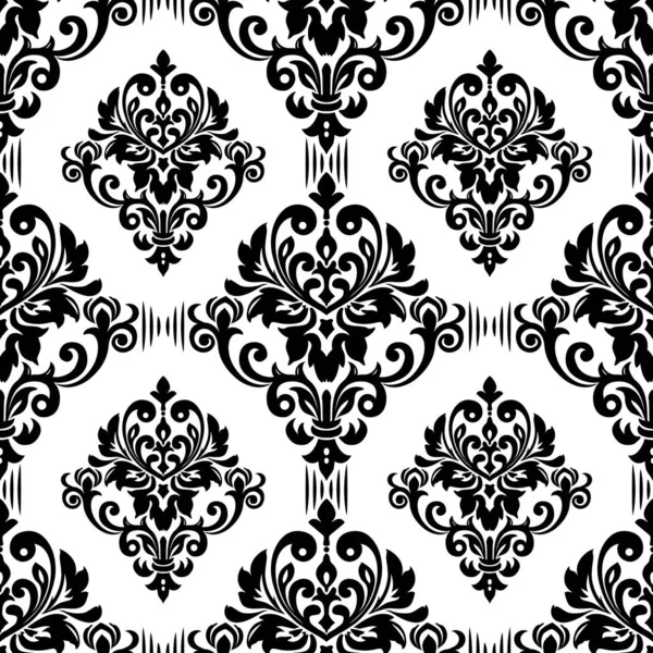 Vector. Seamless damask pattern. Fabric swatch. Black and white — Stock Vector