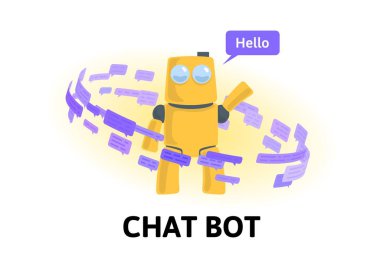 Metin mesajları daire dostu robot. Sohbet etmek ve sosyal medya. Düz vektör çizim. Beyaz arka plan üzerinde izole.