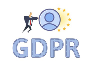 Gdpr koruma ve uyumluluk. Kişisel veri güvenliği. Avrupa Birliği yıldız doğru iterek kişisel hesap dostum. Düz vektör çizim. İzole.