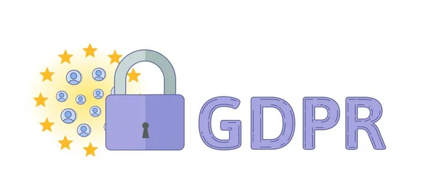 Gdpr 和在线安全。挂锁和个人账户在欧盟的明星圈子。Gdpr, Rgpd 一般数据保护条例。平面向量概念图。孤立. — 图库矢量图片