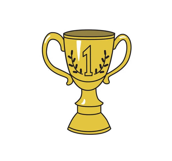 1st prize trophy cup. Achivement symbol, icon. Colored line vector illustration. Isolated on white background — Stock Vector