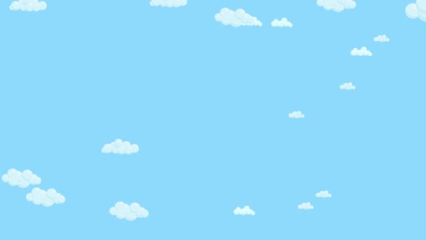 Céu azul cheio de nuvens movendo-se da esquerda para a direita. Cartoon céu fundo. Animação plana . — Vídeo de Stock
