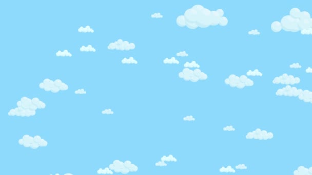 Cielo azul lleno de nubes moviéndose al azar. Fondo del cielo de dibujos animados. Animación plana . — Vídeos de Stock