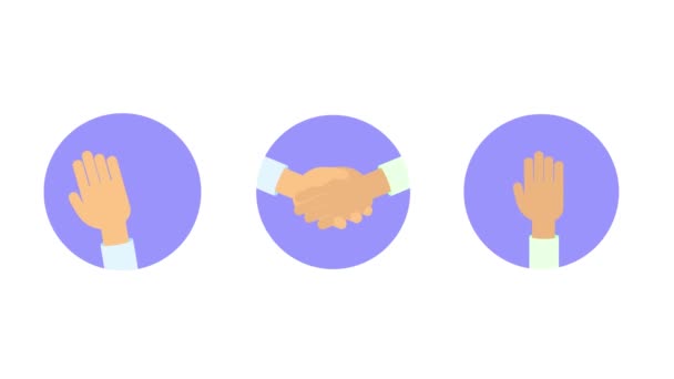 Uppsättning gester i cirkeln. Hälsning, handslag, seger tecken. Flat animation. Isolerade. — Stockvideo