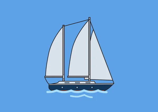 两艘桅杆帆船, 帆船。平面矢量图。在蓝色背景上被隔离. — 图库矢量图片