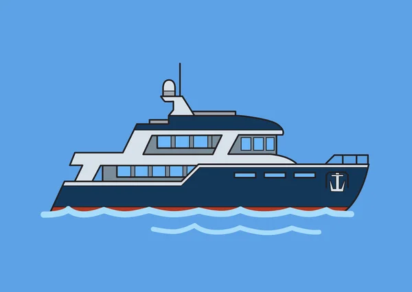 Twee-dek schip, dubbeldekker. Platte vectorillustratie. Geïsoleerd op blauwe achtergrond. — Stockvector