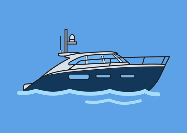 Speedboot, motorjacht in de zee. Platte vectorillustratie. Geïsoleerd op blauwe achtergrond. — Stockvector