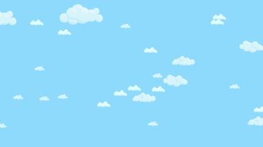 Mavi gökyüzü bulutlar sağa sola hareket dolu. Çizgi film gökyüzü arka plan. Düz animasyon.