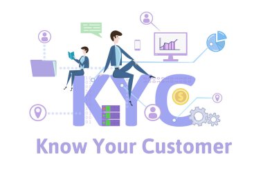 KYC, Know Your Customer. Concept table with keywords, letters and icons. Colored flat vector illustration on white background. clipart