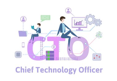 CTO, Chief Technology Officer.Concept table with keywords, letters and icons. Colored flat vector illustration on white background. clipart