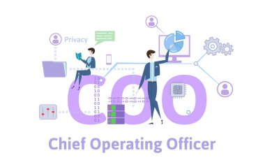 Coo, Coo. Kavram tablo anahtar kelimeler, harf ve simgeler. Beyaz arka plan üzerinde renkli düz vektör çizim.