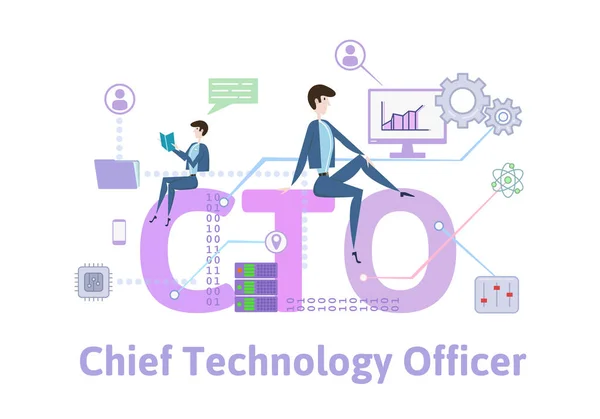 CTO, Chief Technology Officer.Tabela de conceito com palavras-chave, letras e ícones. Ilustração vetorial plana colorida sobre fundo branco . —  Vetores de Stock