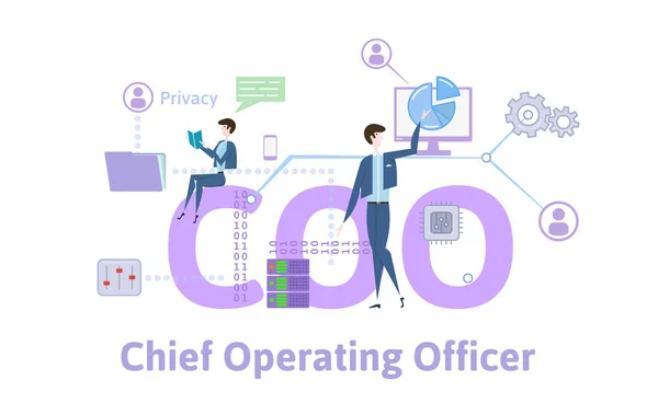 Stock vector COO, Chief operating officer. Concept table with keywords, letters and icons. Colored flat vector illustration on white background.