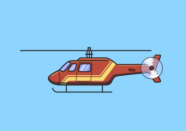 Kırmızı kurtarma helikopteri, helikopter, uçak. Düz vektör çizim. Üzerinde mavi arka plan izole.