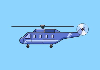 Büyük nakliye helikopteri, helikopter, uçak. Düz vektör çizim. Üzerinde mavi arka plan izole.