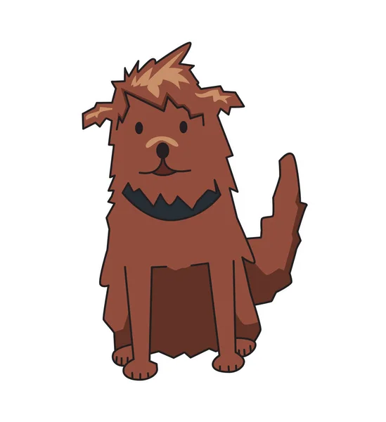 Divertido sonriente personaje de dibujos animados perro peludo. Mascota peluda con cuello. Ilustración vectorial plana. Aislado sobre fondo blanco . — Vector de stock