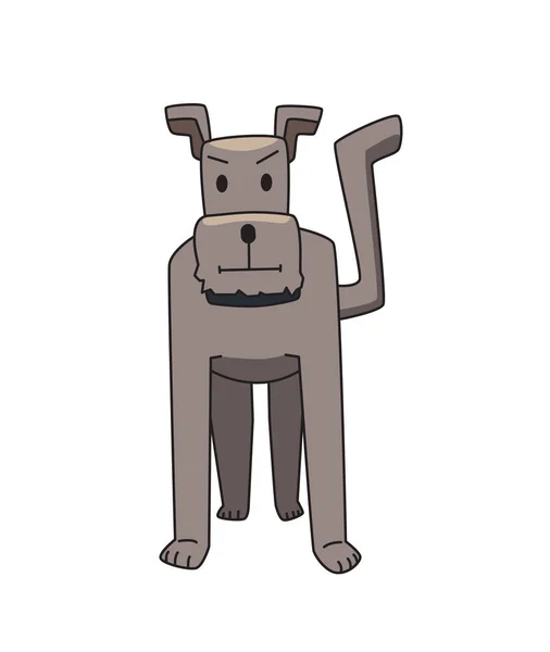 Lucu tersenyum karakter anjing kartun. Anjing Grey terrier berdiri. Ilustrasi vektor datar. Terisolasi pada latar belakang putih . - Stok Vektor