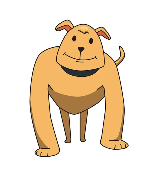 Divertido personaje de dibujos animados perro sonriente. Fuerte perro guardián en pie. Ilustración vectorial plana. Aislado sobre fondo blanco . — Vector de stock