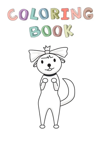 Chihuahua jouet chien avec noeud. Drôle de sourire personnage de dessin animé pour chien. Illustration vectorielle de contour pour livre à colorier. Cartoon style. Isolé — Image vectorielle
