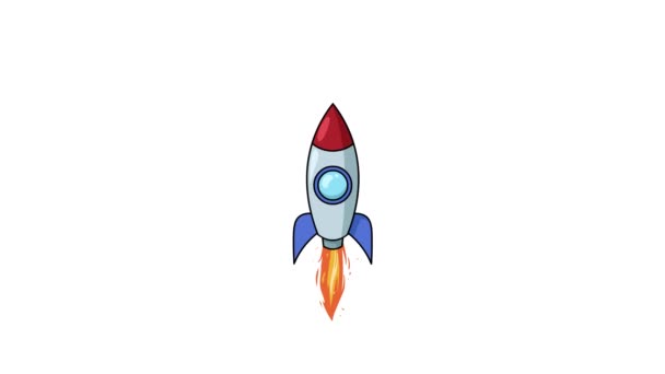 Cartoon rocket ship flying on white background. Isolated flat animation — Stock Video