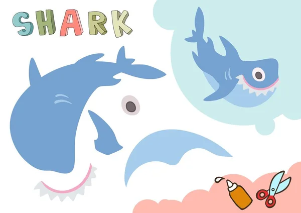 Αστείος καρχαρίας χάρτινο υπόδειγμα. Μικρό σπίτι σκάφος project, Diy χαρτί παιχνίδι. Κόψτε και κολλήστε. Εγκοπές για τα παιδιά. Πρότυπο διάνυσμα. — Διανυσματικό Αρχείο