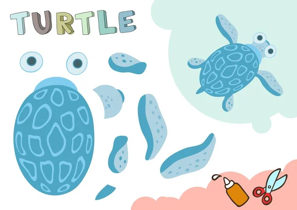 Modelo divertido de papel de tortuga. Pequeño proyecto de artesanía en casa, DIY juego de papel. Corta y pega. Recortes para niños. Plantilla vectorial . — Archivo Imágenes Vectoriales