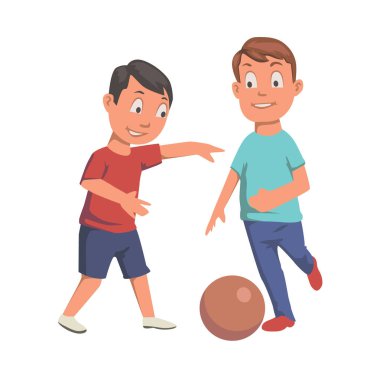 İki erkek futbol oynuyor. Düz vektör çizim. Beyaz arka plan üzerinde izole