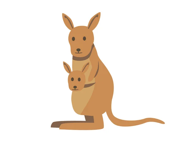 Mignon kangourou avec bébé. Illustration vectorielle plate. Isolé sur fond blanc — Image vectorielle