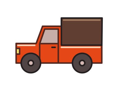 Kamyon simgesi, araba. Çizgi vektör çizim renkli. Beyaz arka plan üzerinde izole.