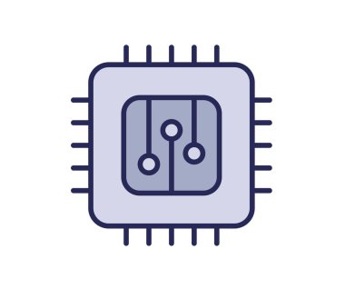 Mikroçip simgesi. Çizgi vektör çizim renkli. Beyaz arka plan üzerinde izole