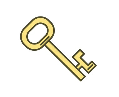 Altın anahtar simgesi. Çizgi vektör çizim renkli. Beyaz arka plan üzerinde izole