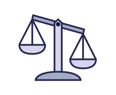 Ölçekler simgesi, adalet. Çizgi vektör çizim renkli. Beyaz arka plan üzerinde izole