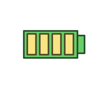 Tam şarjlı pil simgesi. Çizgi vektör çizim renkli. Beyaz arka plan üzerinde izole