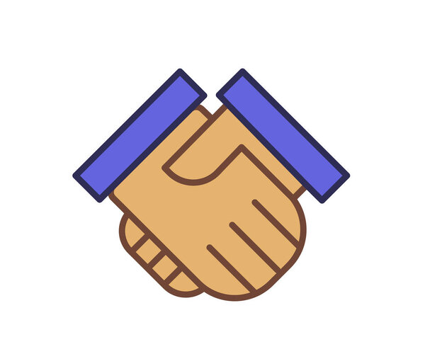 Значок рукопожатия. Линейная цветная векторная иллюстрация. Изолированный на белом фоне
