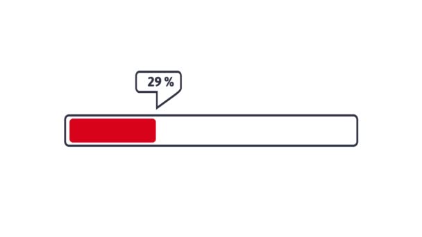 Rode laad balk met percentage nummer. Platte animatie, geïsoleerd op witte achtergrond. — Stockvideo