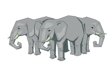 Ağaç filler, efsanevi düz Earth kavramı. Düz çizgi vektör çizim. Beyaz arka plan üzerinde izole renkli karikatür tarzı.