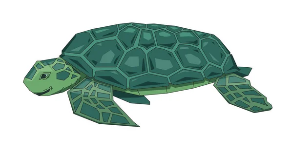 Grande tartaruga marina verde, concetto fantastico di Terra piatta. Illustrazione a vettore piatto. Stile cartone animato colorato, isolato su sfondo bianco . — Vettoriale Stock