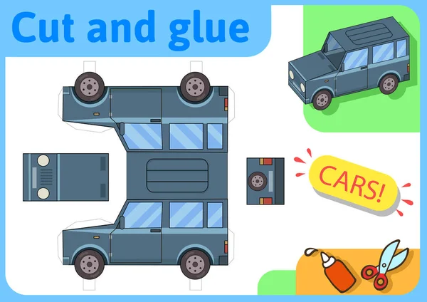 Μοντέλο χαρτιού εκτός δρόμου φορτηγό SUV. Μικρό σπίτι craft έργο, παιχνίδι χαρτί. Κόψτε, Διπλώστε και κολλήστε. Εγκοπές για τα παιδιά. Πρότυπο διάνυσμα. — Διανυσματικό Αρχείο