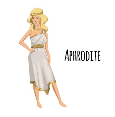 Aphrodite, aşk ve güzellik antik Yunan tanrıçası. Mitoloji. Düz vektör çizim. Beyaz arka plan üzerinde izole.