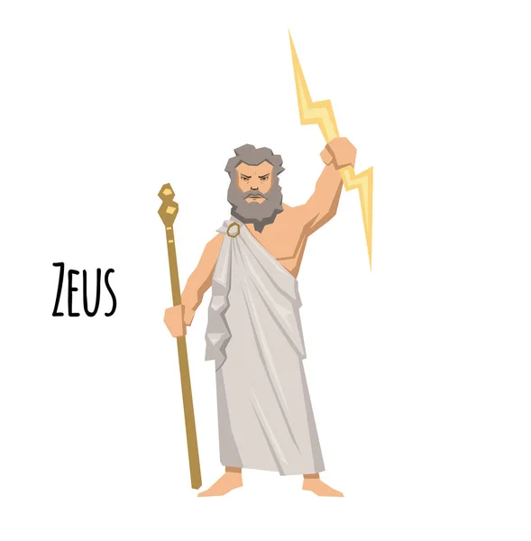 Zeus, el Padre de los Dioses y los hombres, antiguo dios griego del cielo. Mitología. Ilustración vectorial plana. Aislado sobre fondo blanco . — Vector de stock