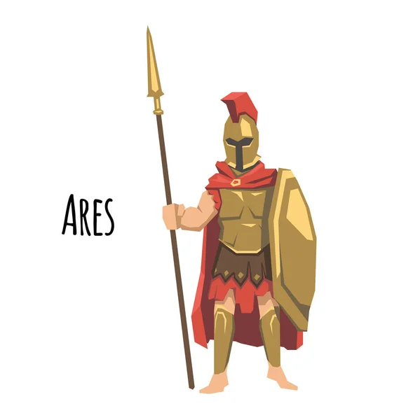 Ares, antiguo dios griego de la guerra. Mitología. Ilustración vectorial plana. Aislado sobre fondo blanco . — Vector de stock