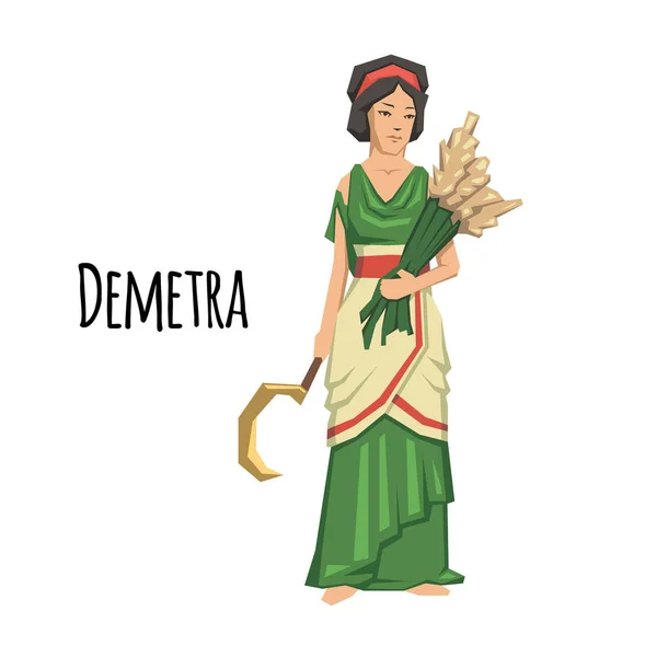 Demetra, déesse de l'agriculture. Mythologie. Illustration vectorielle plate. Isolé sur fond blanc . — Image vectorielle
