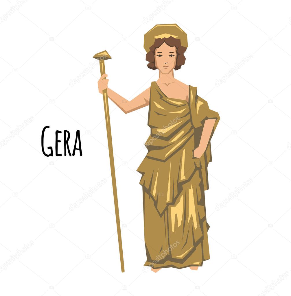 Hera, ancient Greek goddess of Marriage, Mothers and Families. Mythology. Flat vector illustration. Isolated on white background.