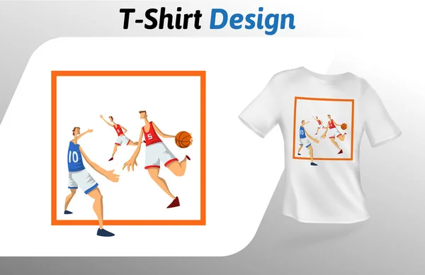 Basketbalisté v náměstí, sportovní klání tričko tisk. Navrhnete šablonu návrhu tričko. Vektor šablona, izolované na bílém pozadí. — Stockový vektor