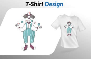 Hokkabazlık topları palyaço, stil t-shirt baskı karton. T-shirt tasarım şablonu alay. Beyaz arka plan üzerinde izole vektör şablonu.